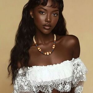 Southwestern Square Silhouette Beaded Chunky Necklace Adobe Blue Bone White